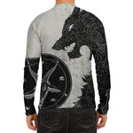 Black Demon Wolf Print Men's Long Sleeve Rash Guard