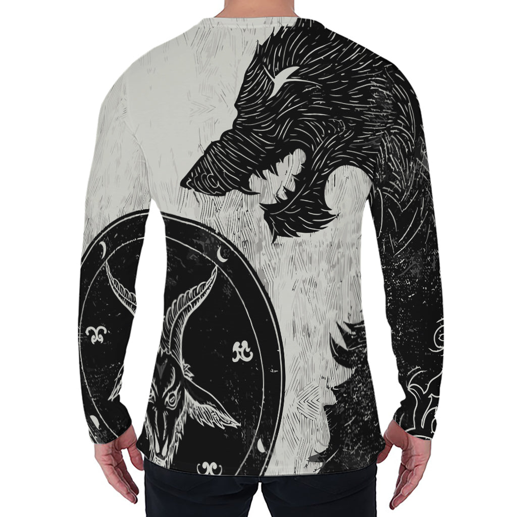 Black Demon Wolf Print Men's Long Sleeve T-Shirt