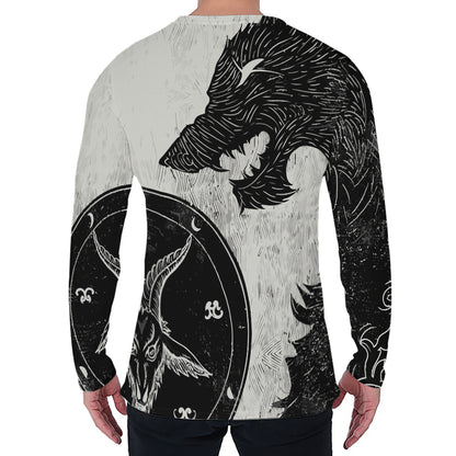 Black Demon Wolf Print Men's Long Sleeve T-Shirt