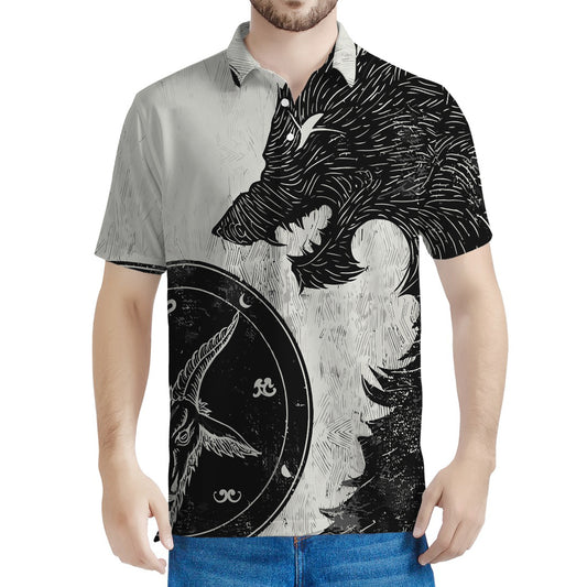Black Demon Wolf Print Men's Polo Shirt