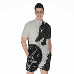 Black Demon Wolf Print Men's Rompers