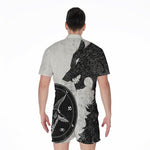 Black Demon Wolf Print Men's Rompers