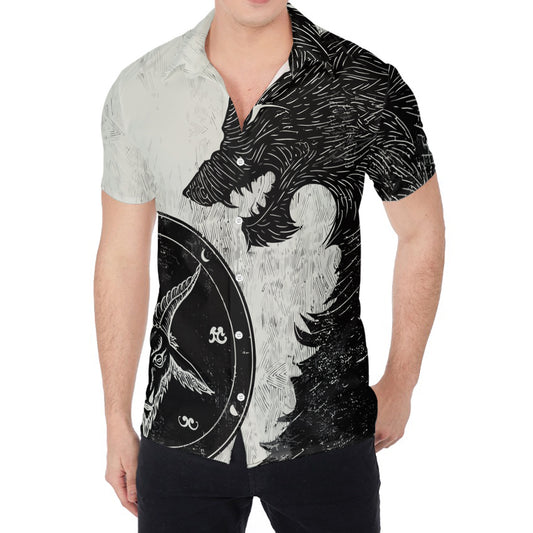 Black Demon Wolf Print Men's Shirt