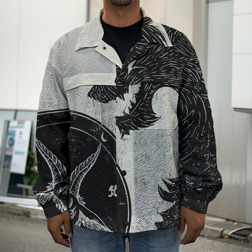 Black Demon Wolf Print Men's Shirt Jacket