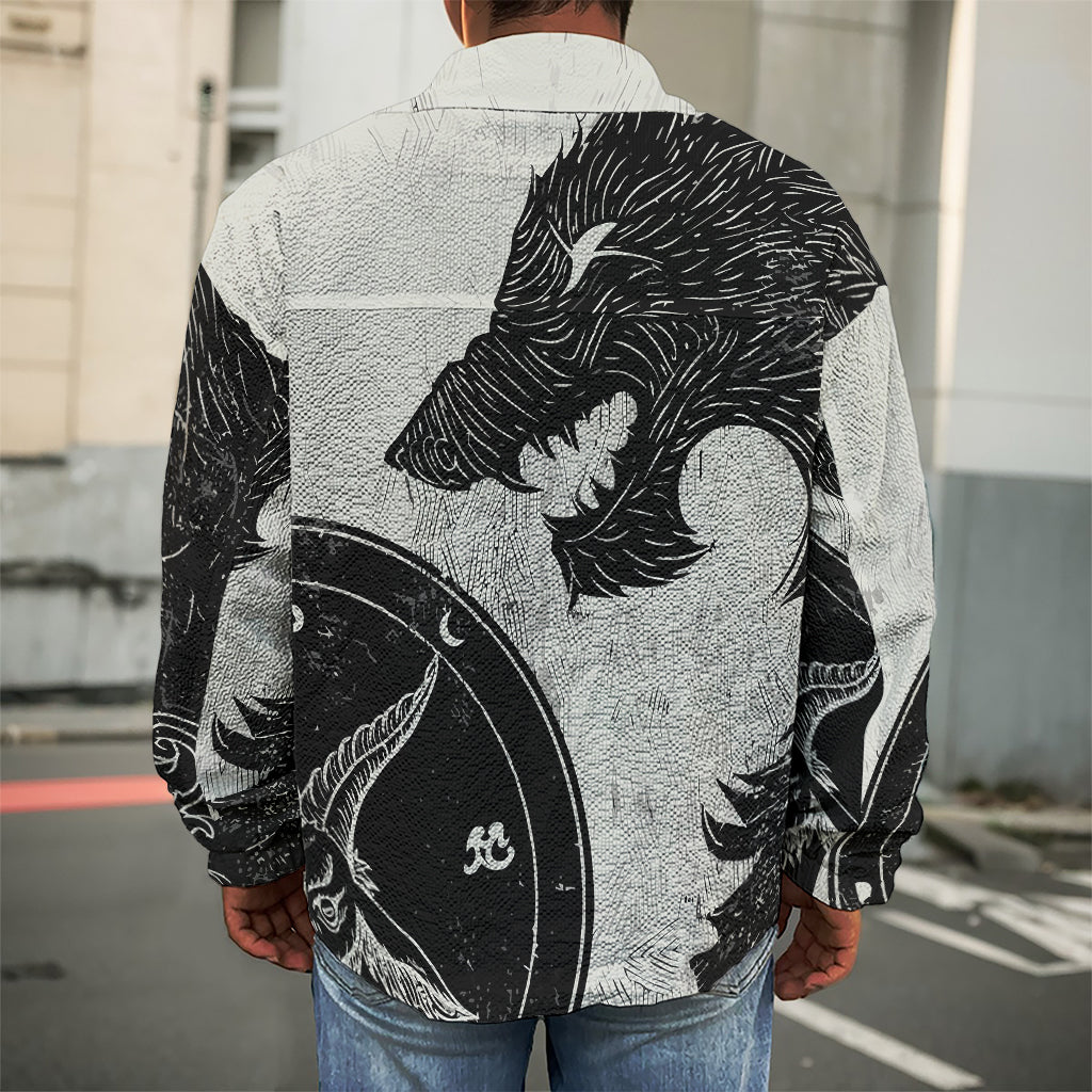 Black Demon Wolf Print Men's Shirt Jacket