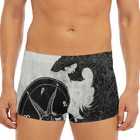 Black Demon Wolf Print Men's Short Boxer Briefs