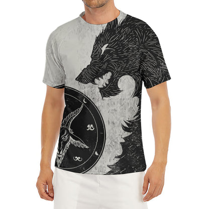 Black Demon Wolf Print Men's Short Sleeve Rash Guard