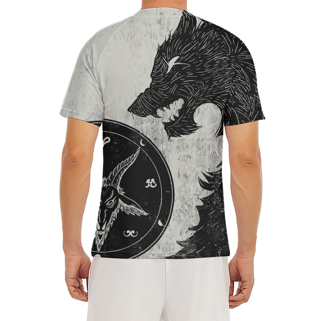 Black Demon Wolf Print Men's Short Sleeve Rash Guard
