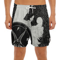 Black Demon Wolf Print Men's Split Running Shorts