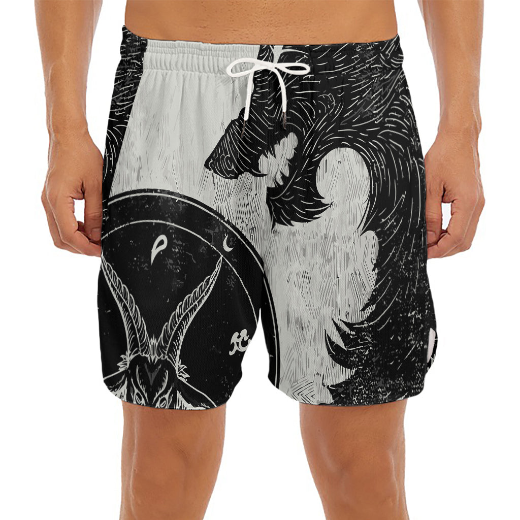 Black Demon Wolf Print Men's Split Running Shorts