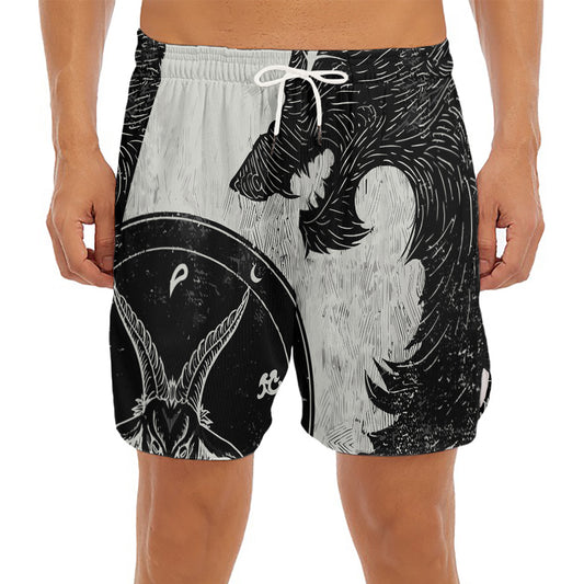 Black Demon Wolf Print Men's Split Running Shorts