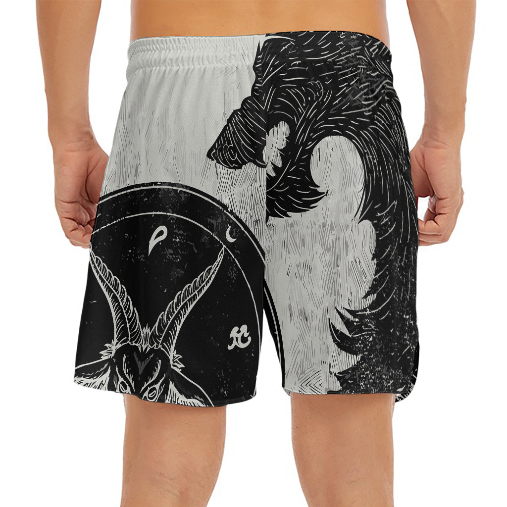 Black Demon Wolf Print Men's Split Running Shorts