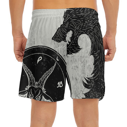 Black Demon Wolf Print Men's Split Running Shorts