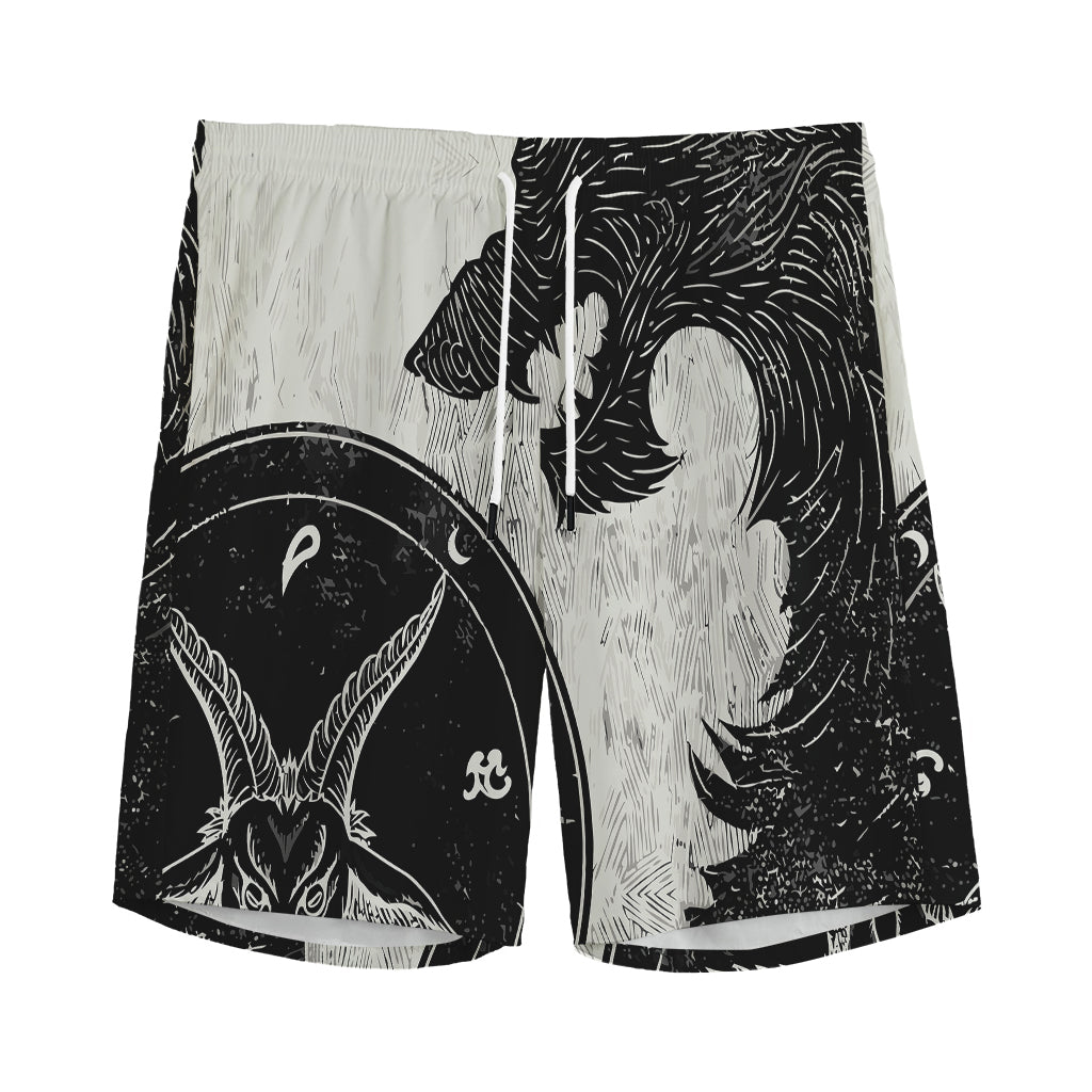 Black Demon Wolf Print Men's Sports Shorts