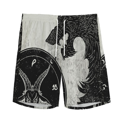 Black Demon Wolf Print Men's Sports Shorts