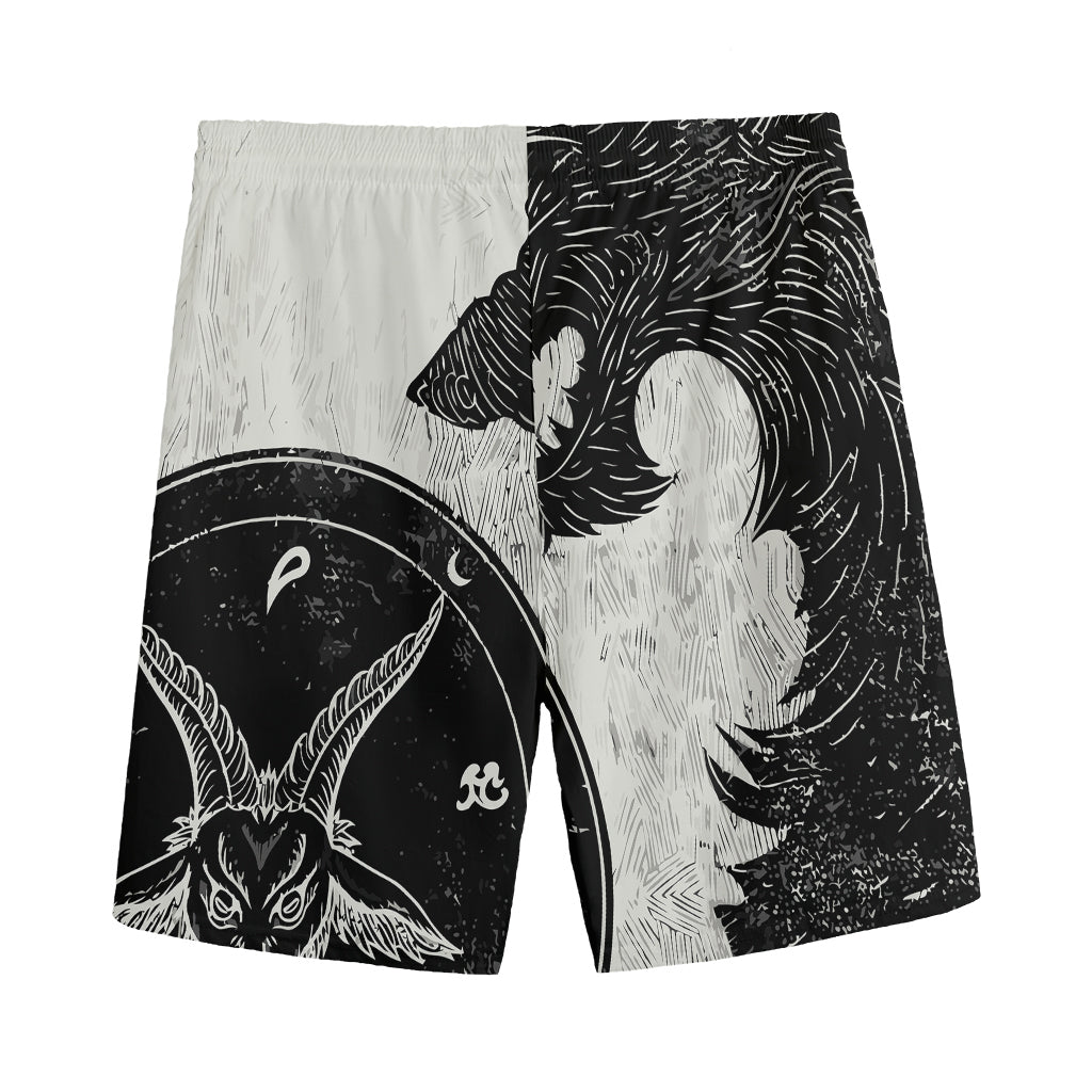 Black Demon Wolf Print Men's Sports Shorts