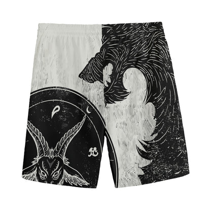 Black Demon Wolf Print Men's Sports Shorts