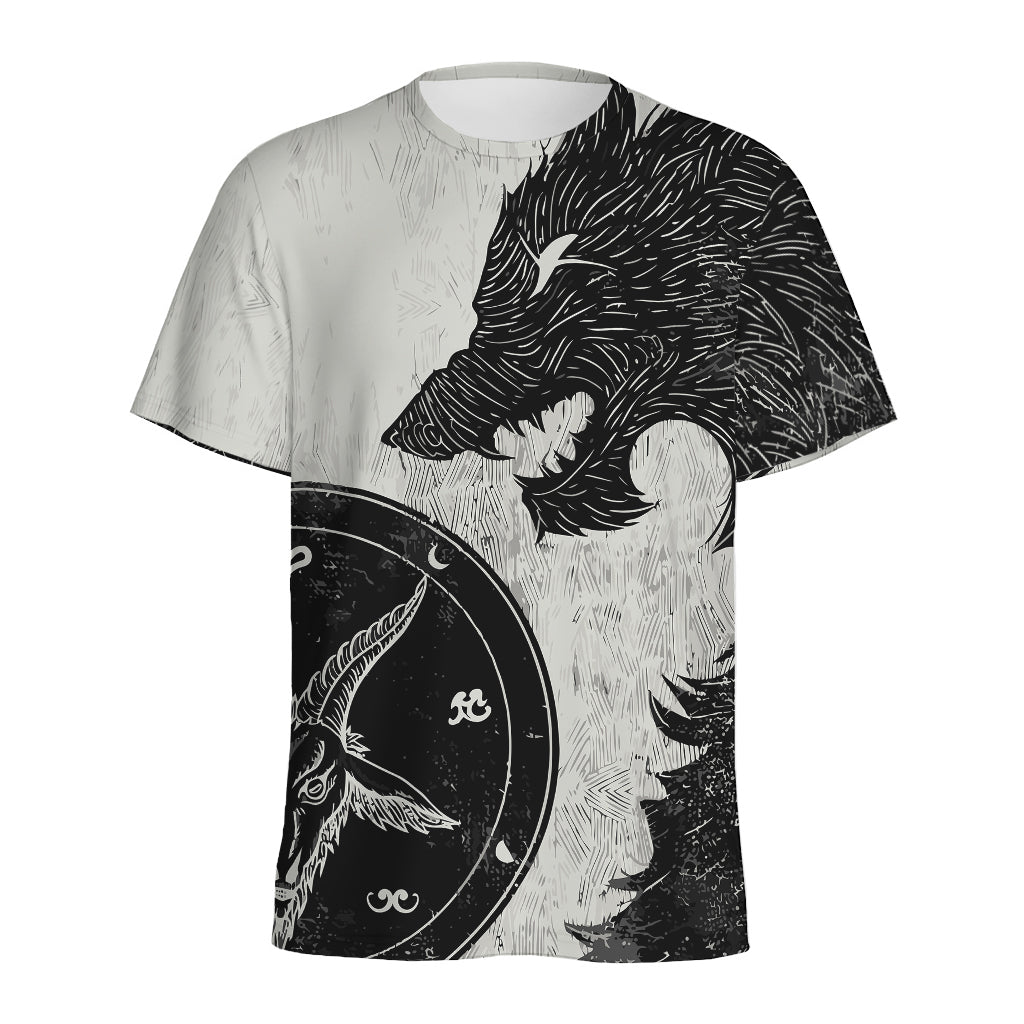 Black Demon Wolf Print Men's Sports T-Shirt