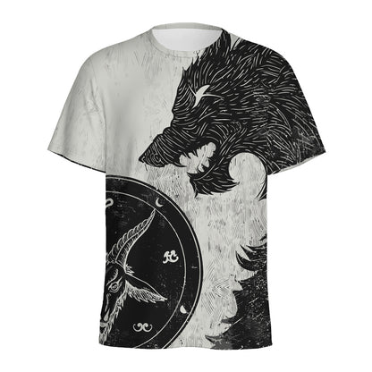 Black Demon Wolf Print Men's Sports T-Shirt