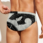 Black Demon Wolf Print Men's Swim Briefs