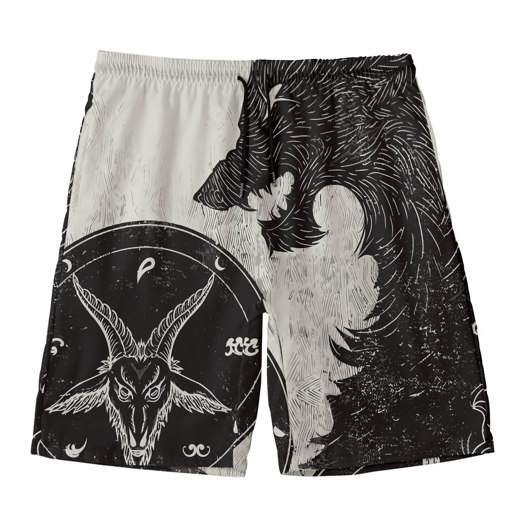 Black Demon Wolf Print Men's Swim Trunks