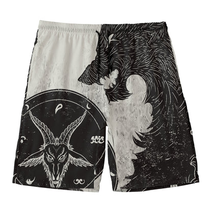 Black Demon Wolf Print Men's Swim Trunks