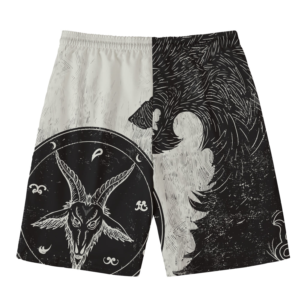 Black Demon Wolf Print Men's Swim Trunks