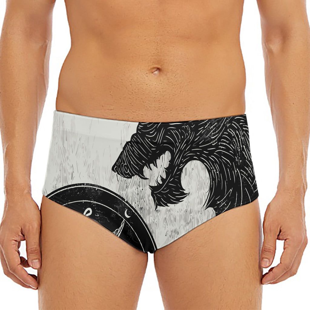 Black Demon Wolf Print Men's Triangle Swim Briefs