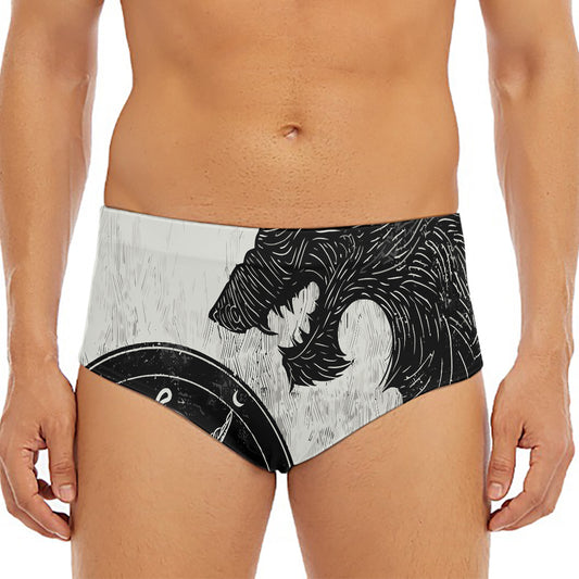 Black Demon Wolf Print Men's Triangle Swim Briefs
