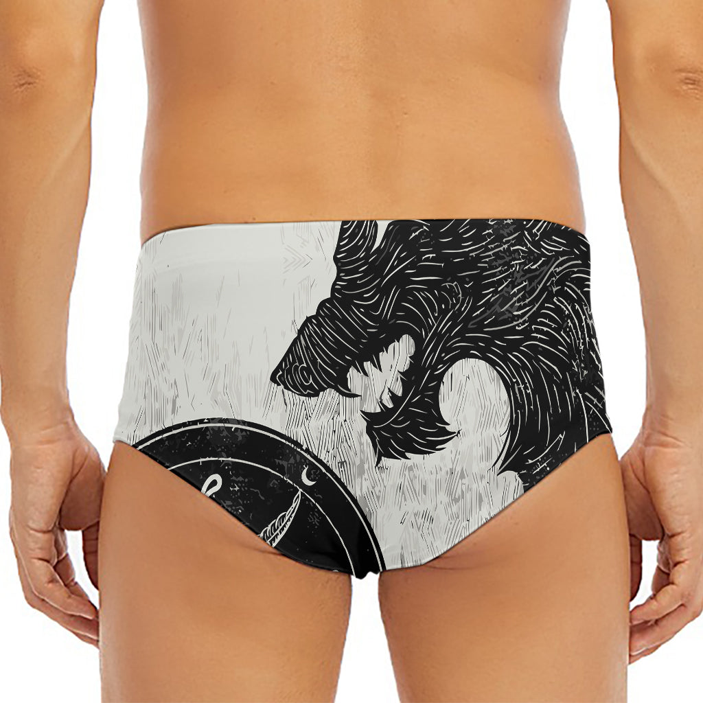 Black Demon Wolf Print Men's Triangle Swim Briefs