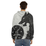 Black Demon Wolf Print Men's Velvet Pullover Hoodie