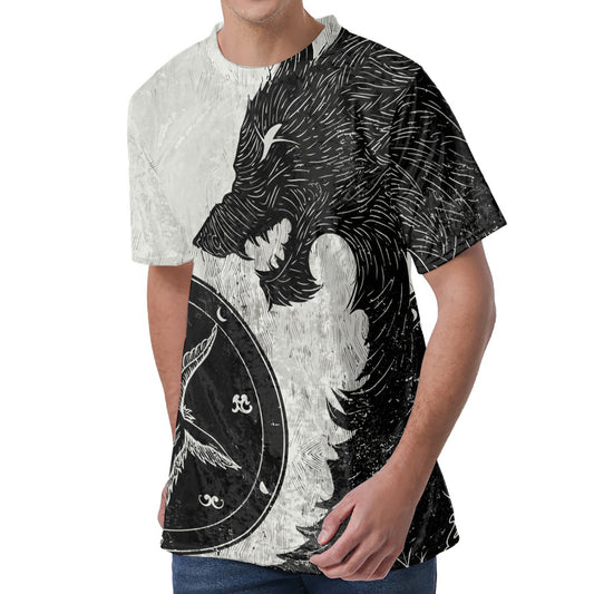 Black Demon Wolf Print Men's Velvet T-Shirt
