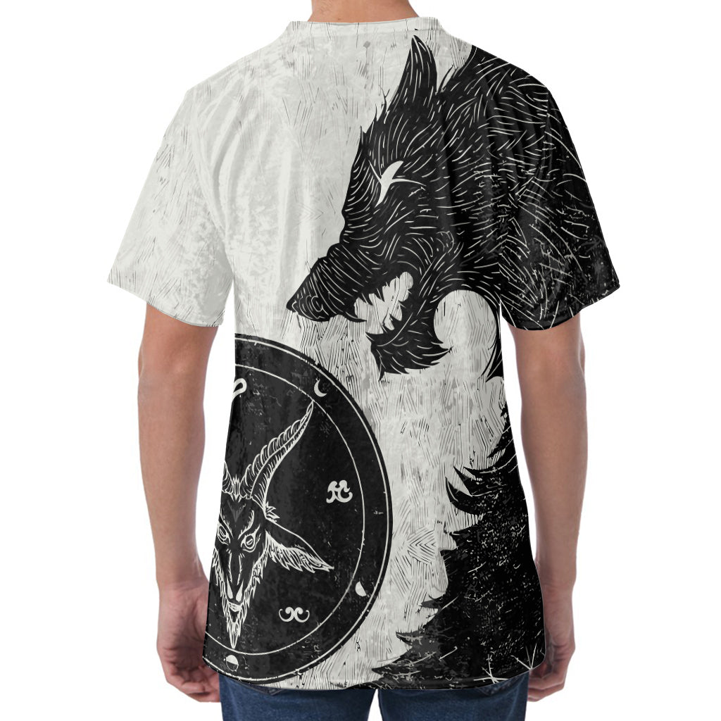 Black Demon Wolf Print Men's Velvet T-Shirt