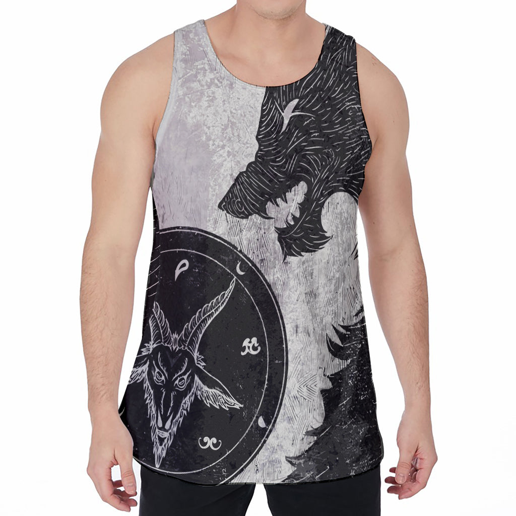 Black Demon Wolf Print Men's Velvet Tank Top