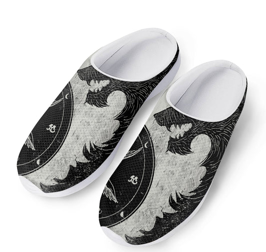 Black Demon Wolf Print Mesh Casual Shoes