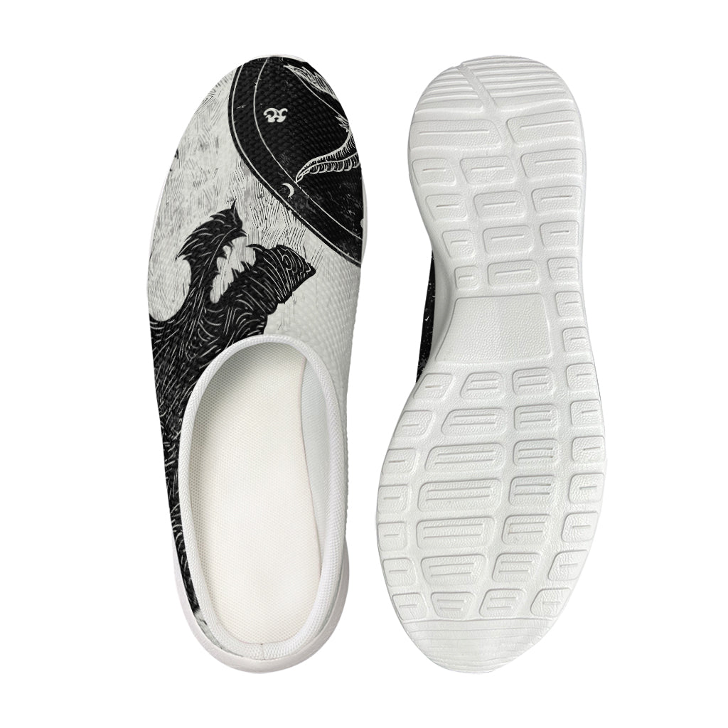 Black Demon Wolf Print Mesh Casual Shoes