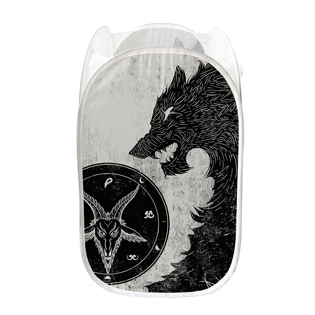 Black Demon Wolf Print Mesh Laundry Hamper