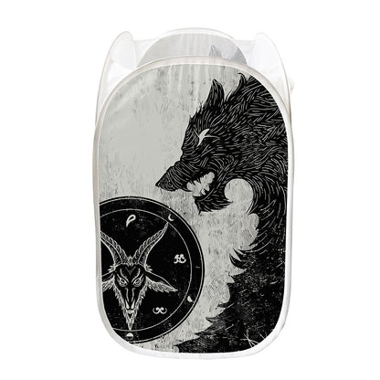 Black Demon Wolf Print Mesh Laundry Hamper