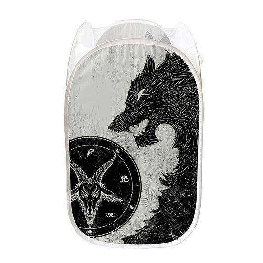 Black Demon Wolf Print Mesh Laundry Hamper