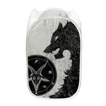 Black Demon Wolf Print Mesh Laundry Hamper
