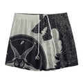 Black Demon Wolf Print Mesh Shorts