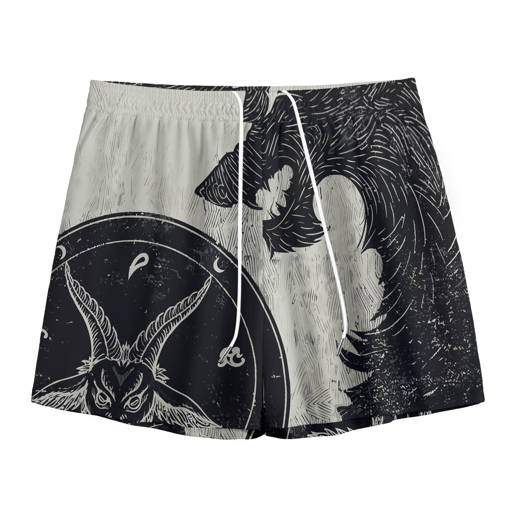 Black Demon Wolf Print Mesh Shorts