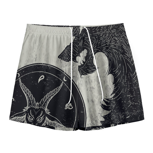 Black Demon Wolf Print Mesh Shorts