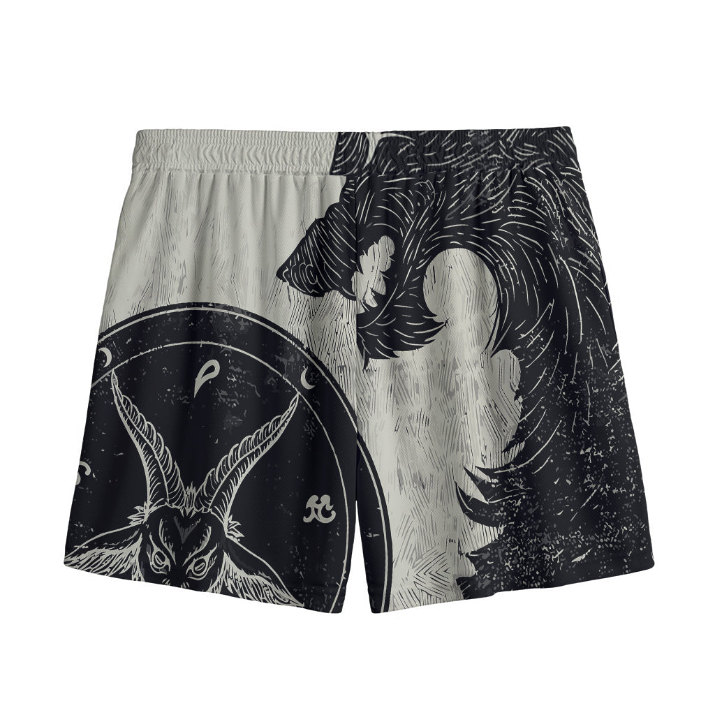 Black Demon Wolf Print Mesh Shorts