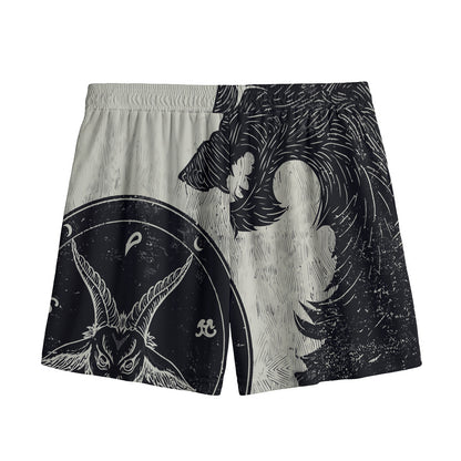 Black Demon Wolf Print Mesh Shorts