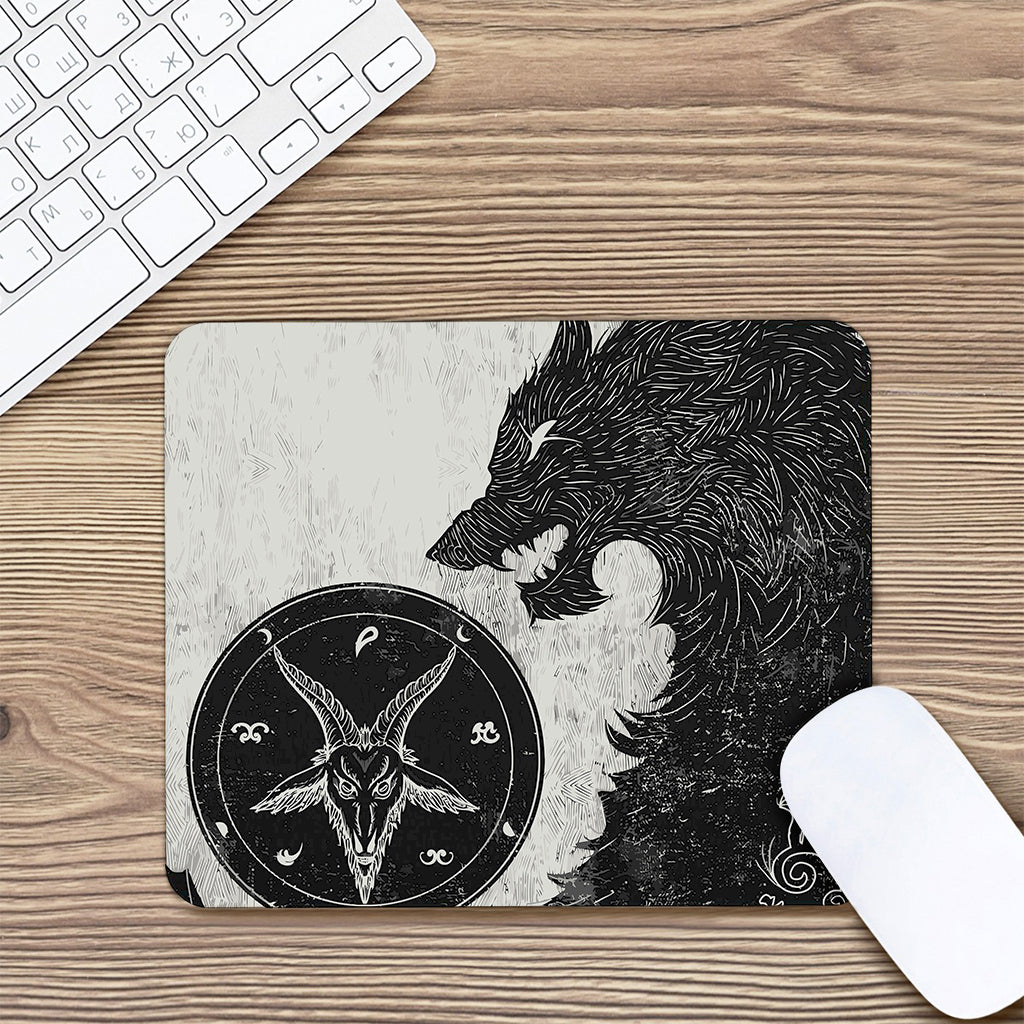 Black Demon Wolf Print Mouse Pad
