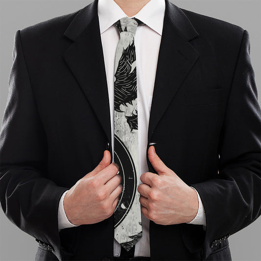 Black Demon Wolf Print Necktie