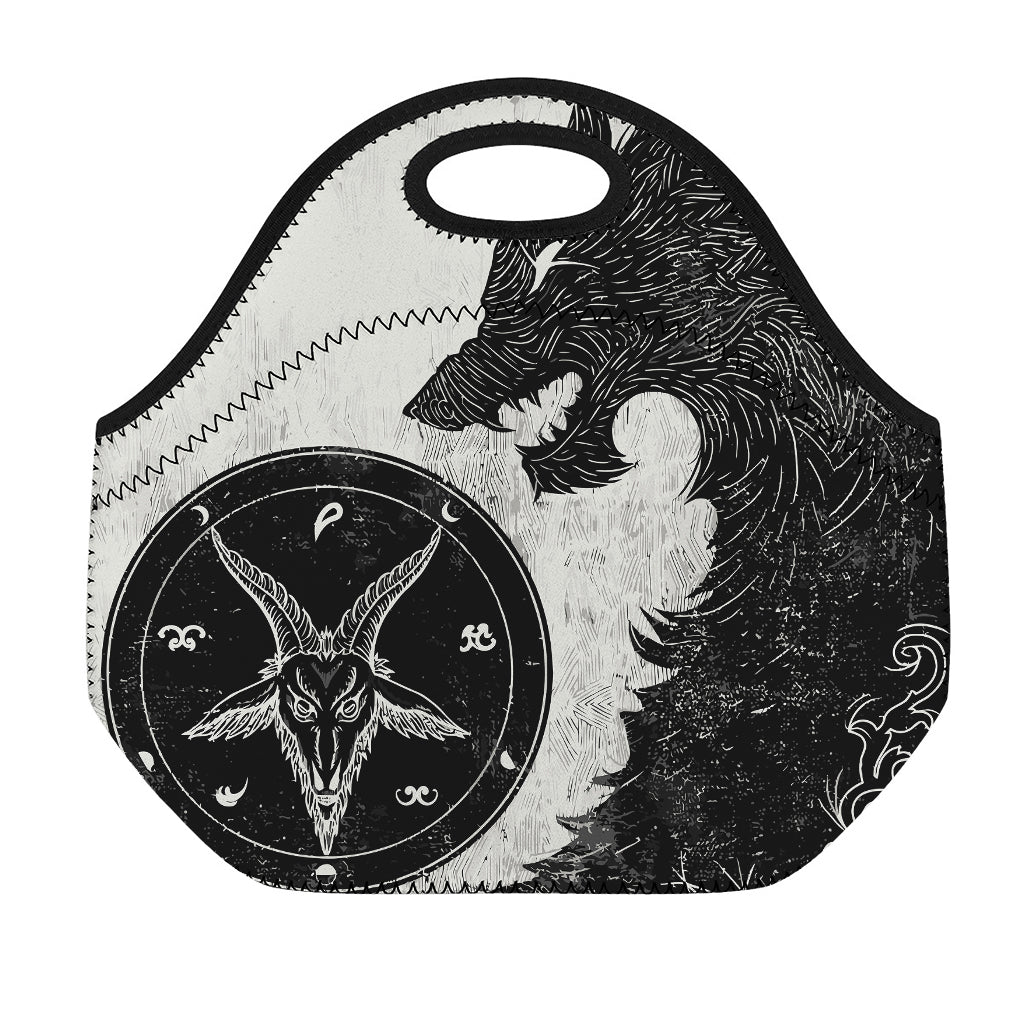 Black Demon Wolf Print Neoprene Lunch Bag