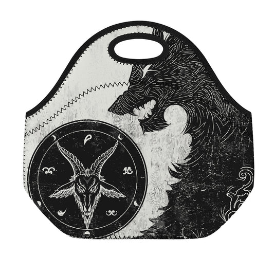 Black Demon Wolf Print Neoprene Lunch Bag