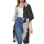 Black Demon Wolf Print Open Front Beach Cover Up